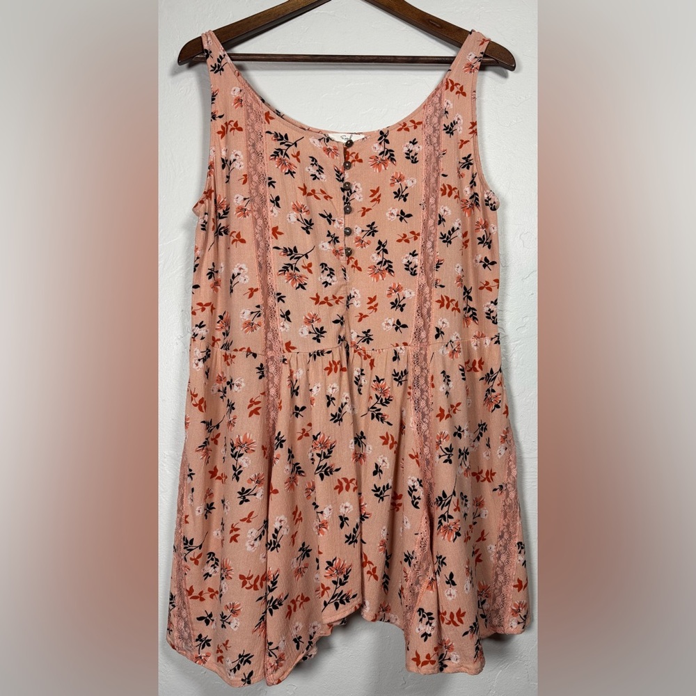 Easel Peach Floral Sleeveless Tunic Cottagecore Boho Western Size Large